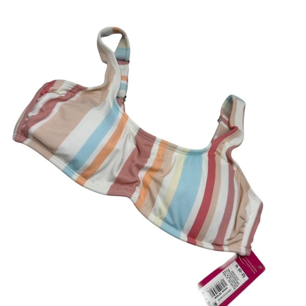 Xhilaration Women's Striped Bikini Top Size S‎ Coral Peach Blue White